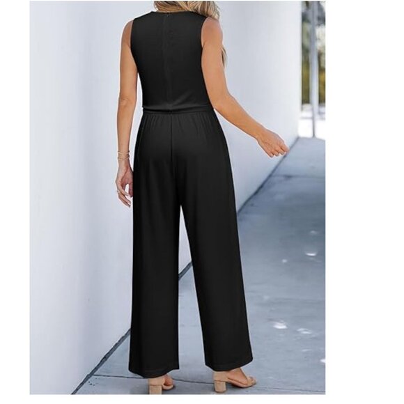 Nlife Tank Top Sleeveless Flare Jumpsuit with Pockets In‎ Black - Size XL - Picture 3 of 8